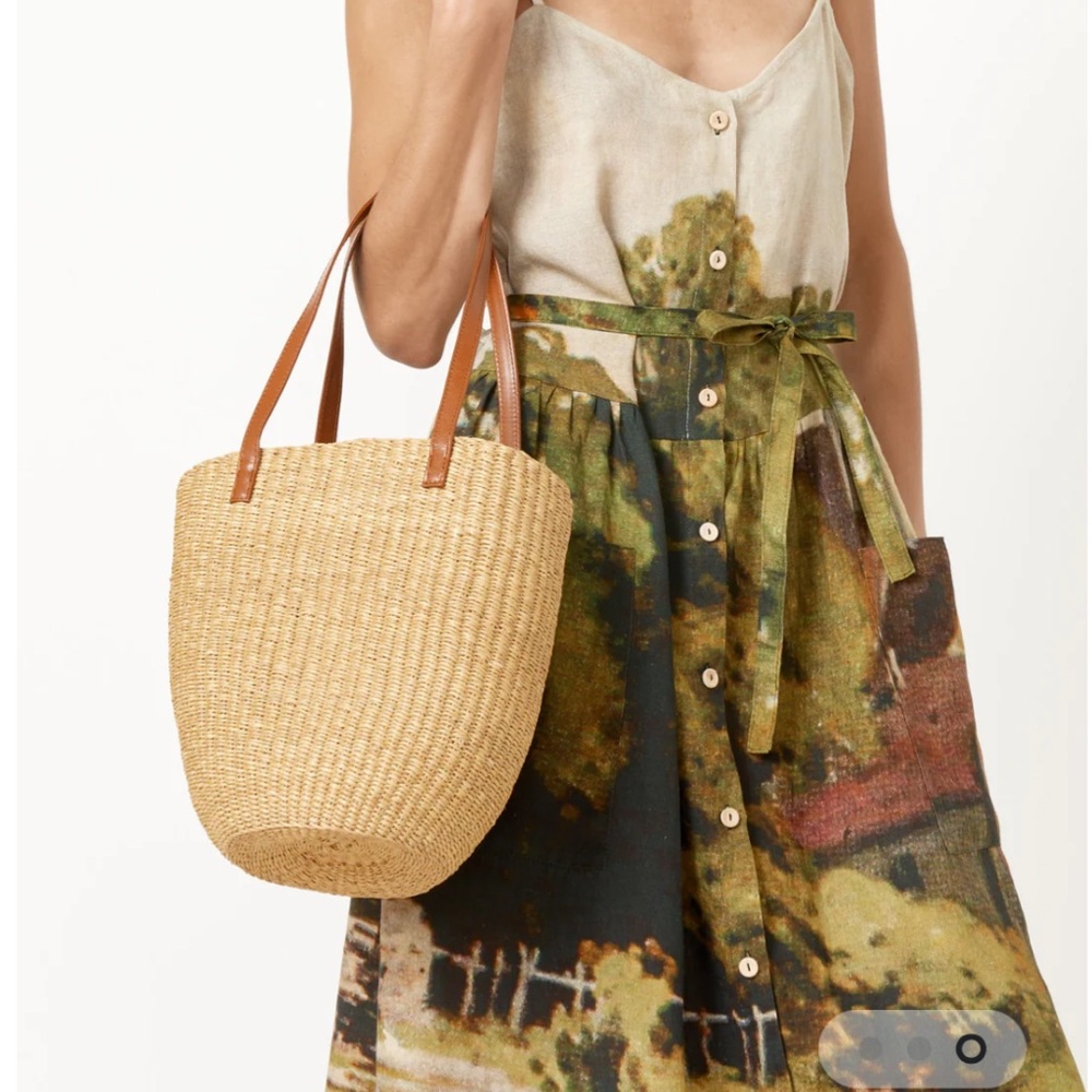 Bembien Raffia Saddle Tan Cognac Strap Woven Purse Basket Bag Summer Beach - Picture 6 of 6
